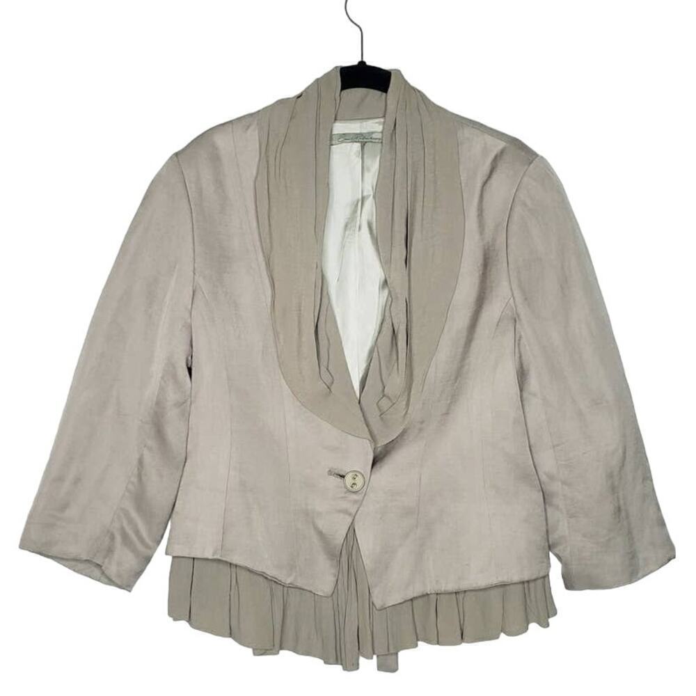 Earl Rutenberg Blazer Jacket Womens 10 Linen Blend Peplum Ruffle Grey Tie Back